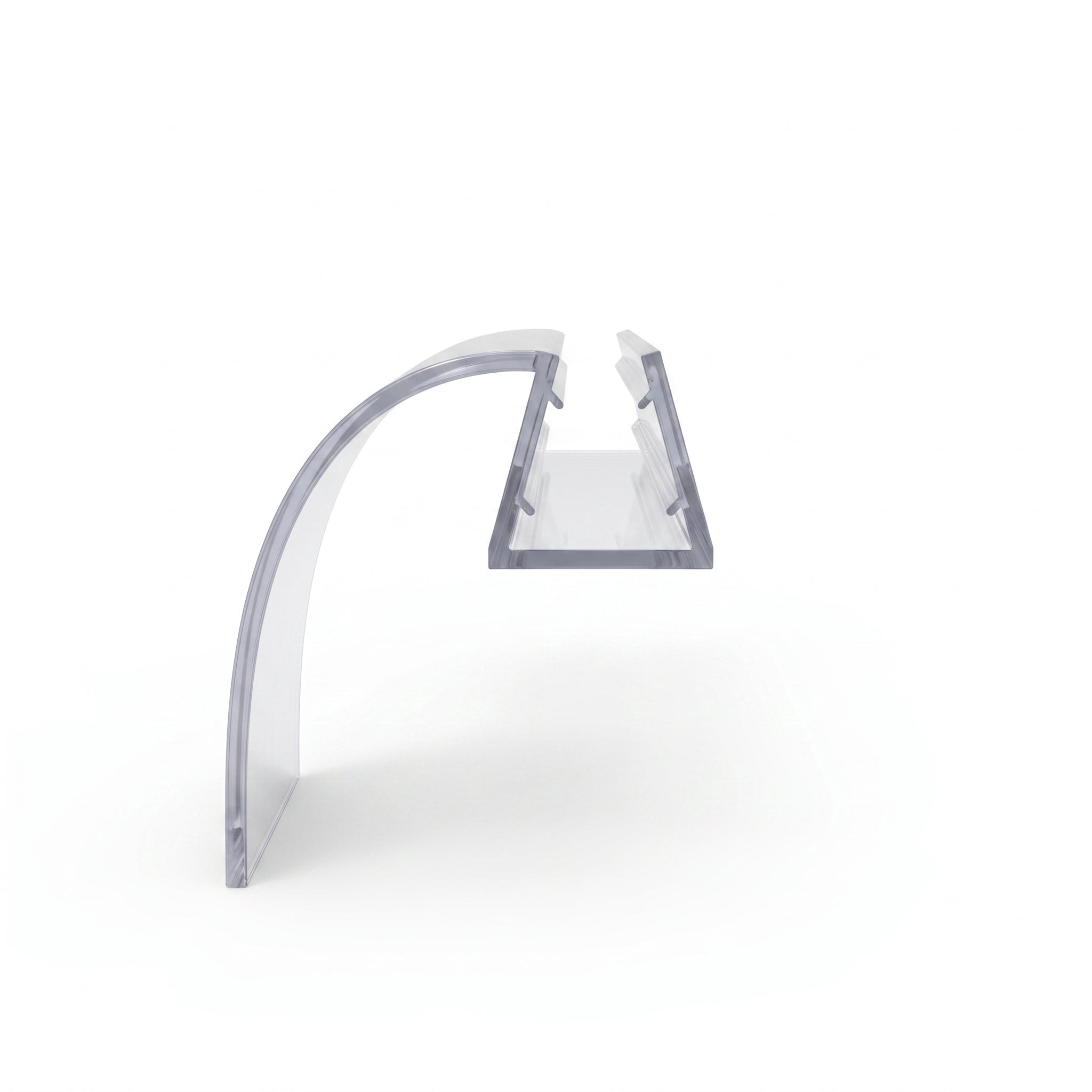 Deflector seal profile for 4-6mm glass - 10mm channel with curved 15mm splash-deflector fin