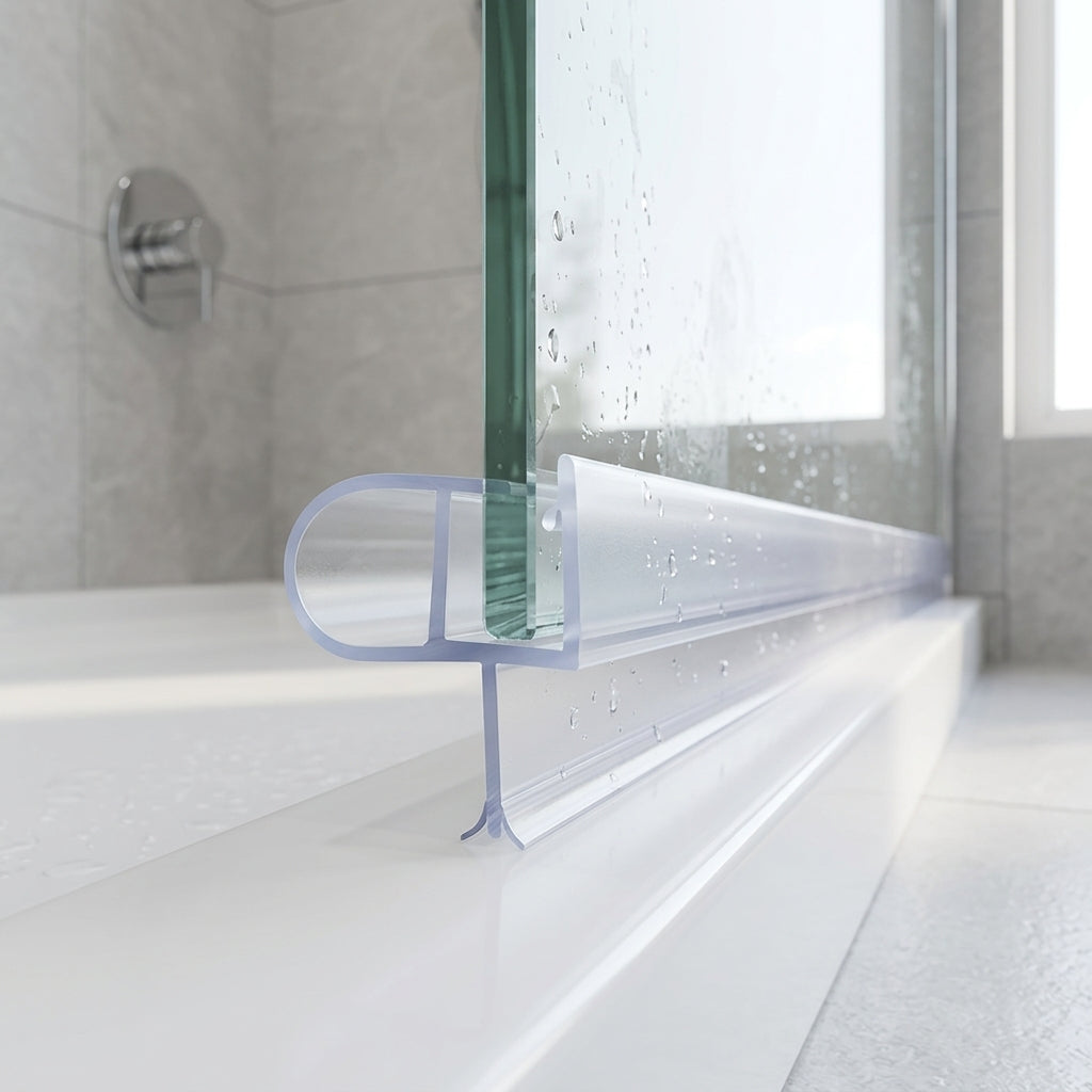 Shower screen seal installed on glass panel - Shower Screen Seal - Fits 4-6mm Glass - Fits 4mm to 9mm gaps