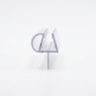 Clear shower seal end-on on white - glass channel with a round side bubble one side and a drop blade below