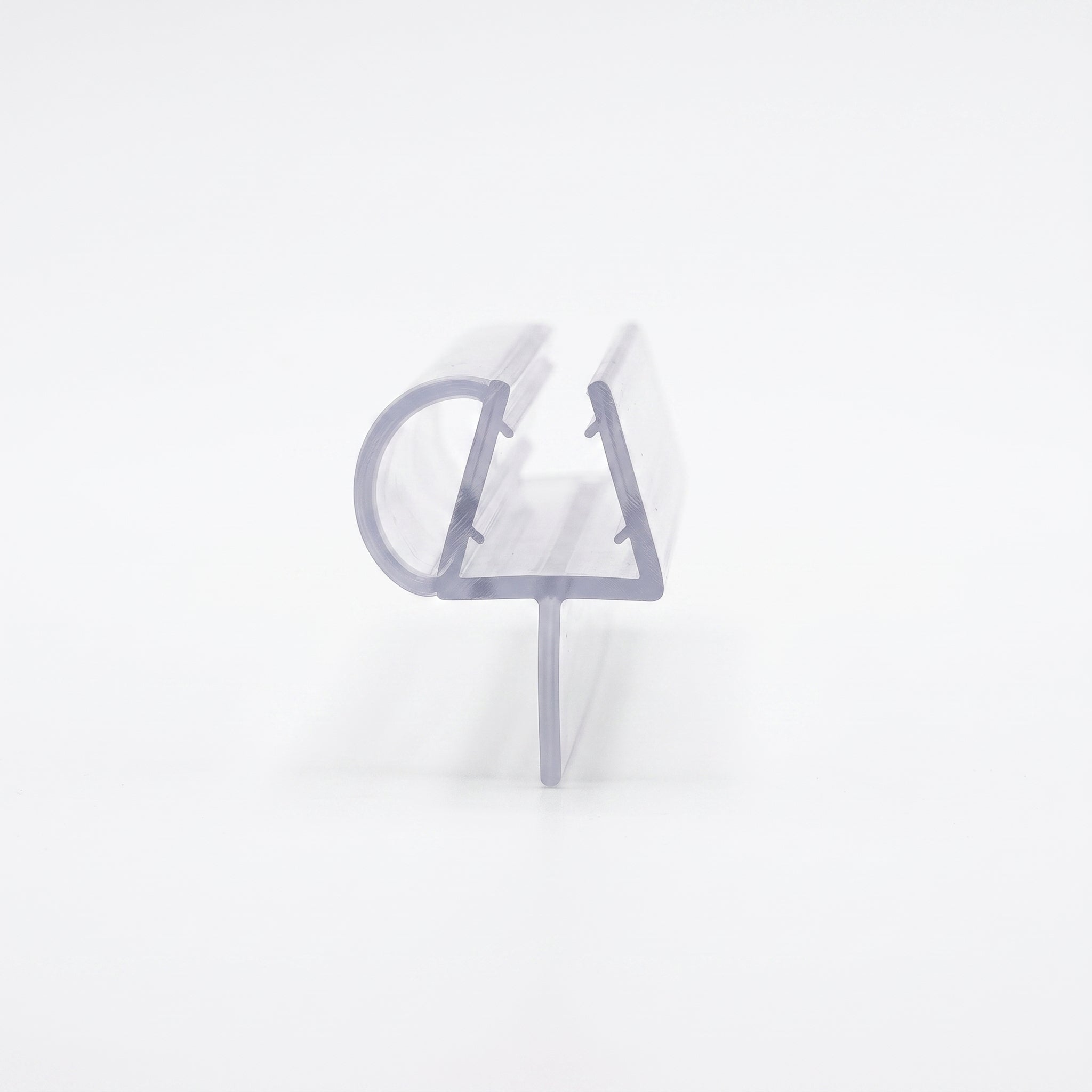 SEAL112 clear shower screen seal profile - 10mm channel for 4-6mm glass with 8mm side bubble and 9mm drop blade