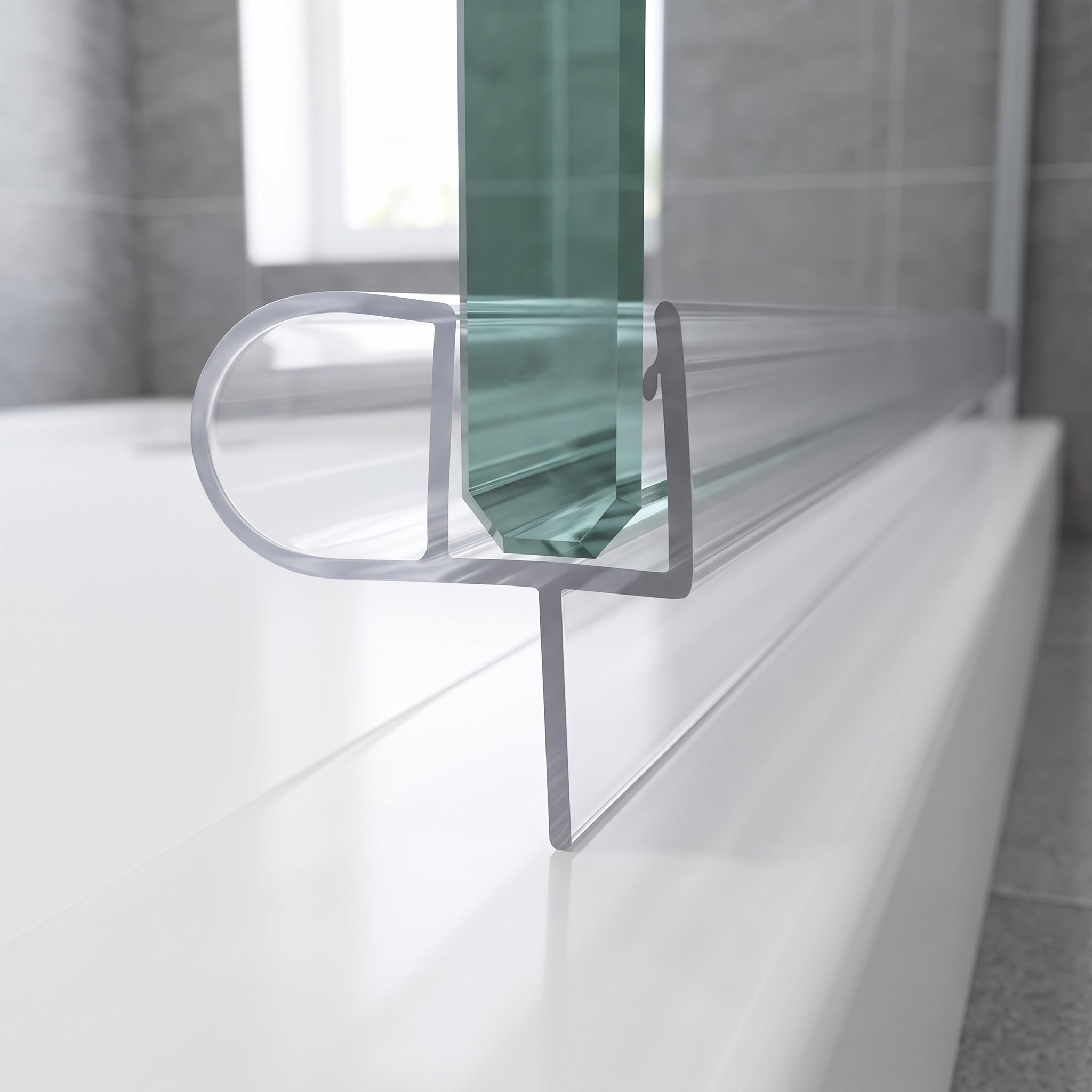 Clear SEAL113 seal on 8-10mm glass - side bubble and 9mm blade closing a 4-9mm gap to the tray