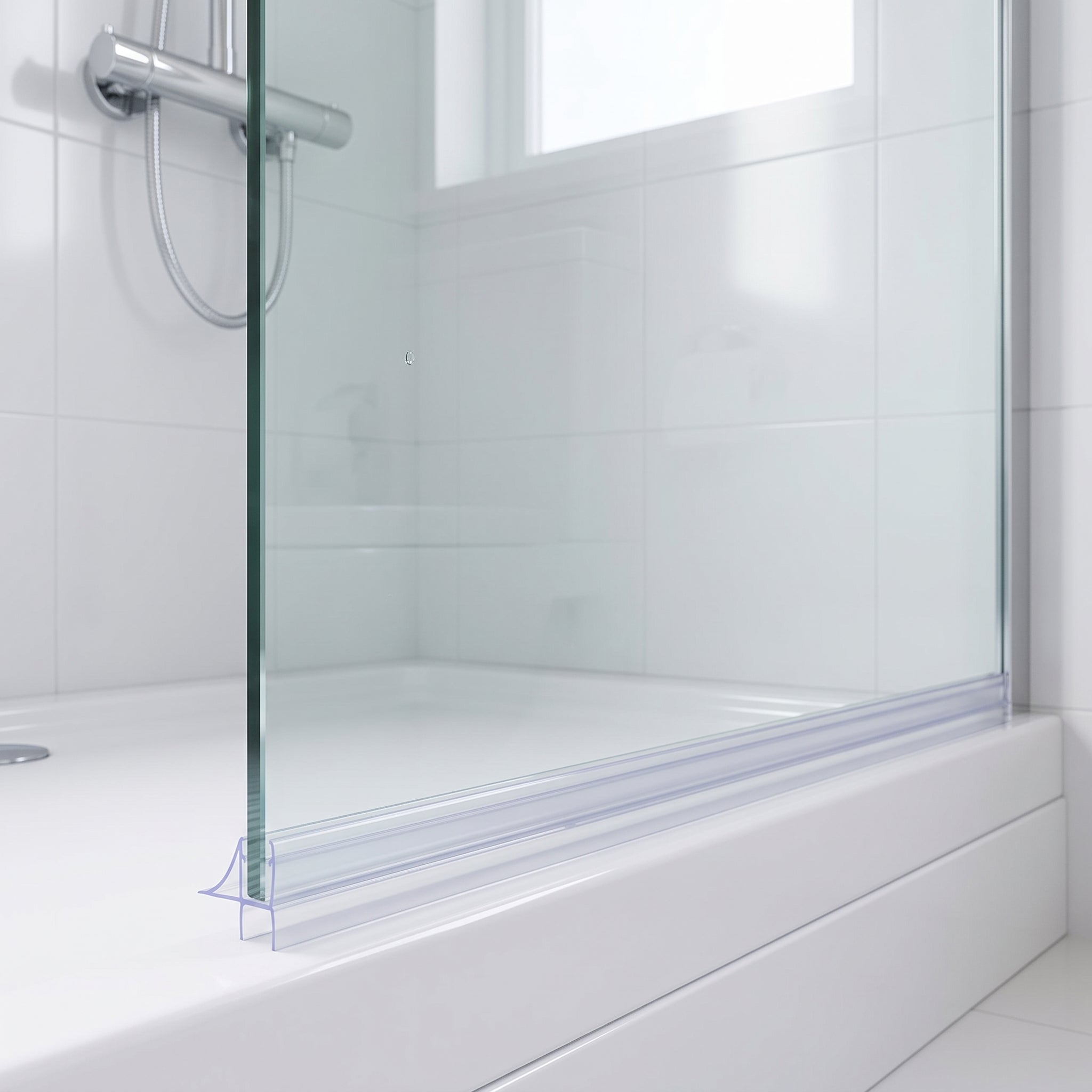 SEAL114 clear seal fitted full width along the bottom of 8-10mm glass with blade closing an 11-16mm gap