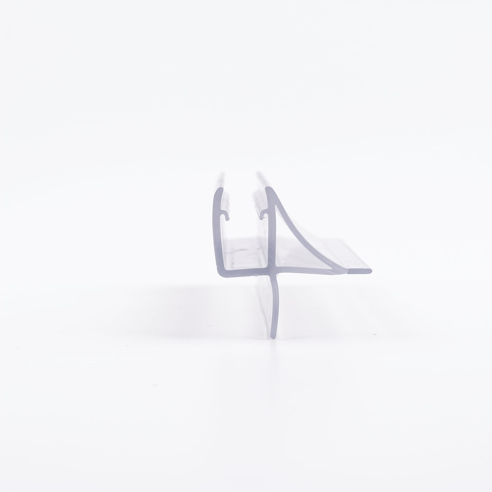 Clear SEAL115 seal cut piece - 17mm channel for 4-6mm glass with 20mm sweeping deflector fin and 10mm straight fin