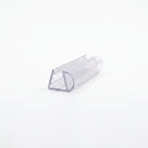 Short cut length of clear shower seal on white - wedge-shaped glass channel with a soft D bubble on one side