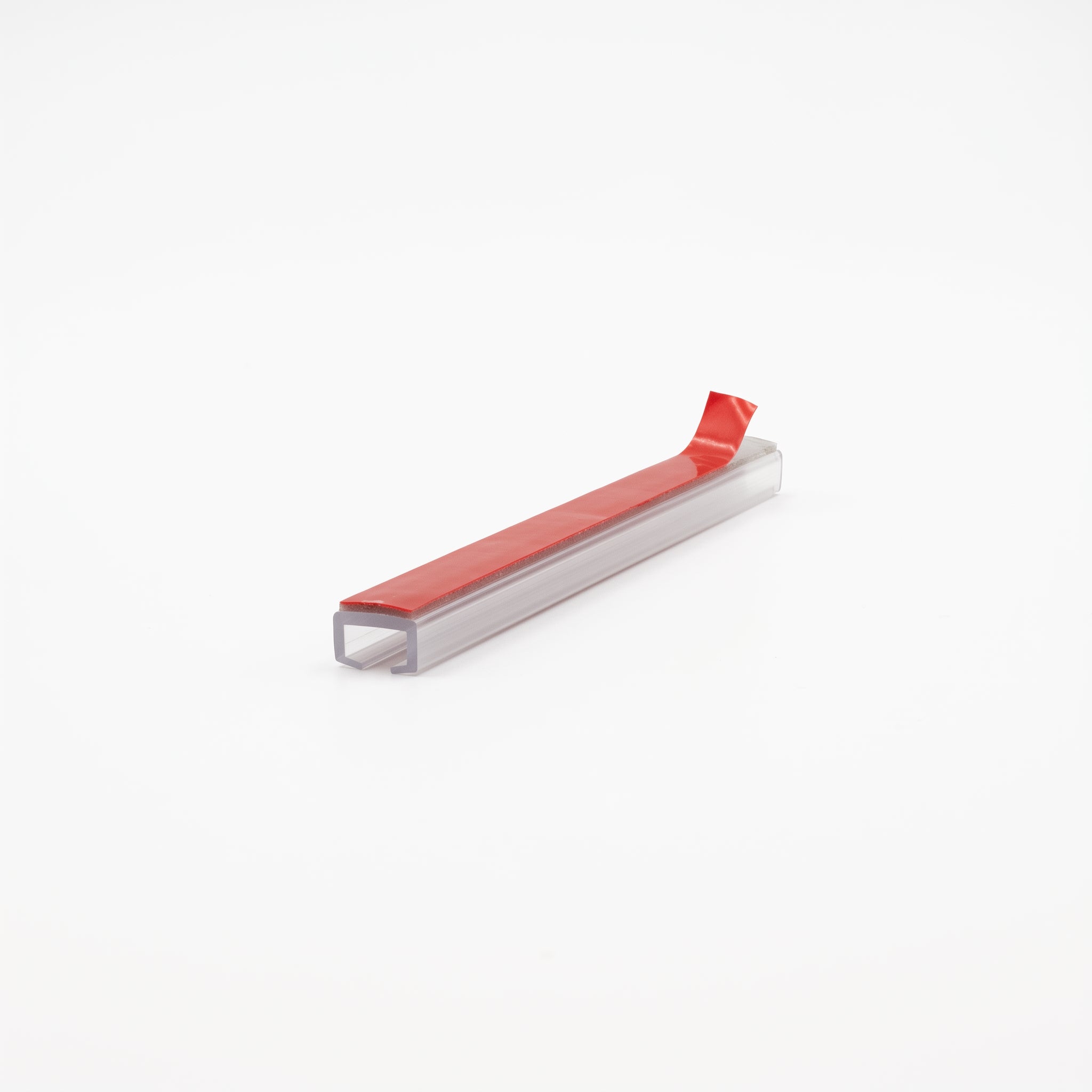 Clear SEAL132 self-adhesive carrier channel cut piece - 5x4mm T-slot track with red 3M VHB tape on the back