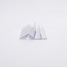 Short offcut of clear bath screen seal on white, showing the glass channel, ribbed grip fin and angled deflector