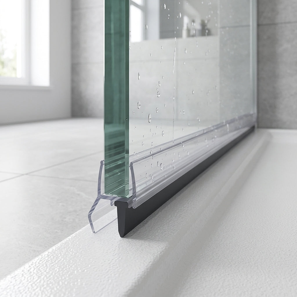 Shower screen seal installed on glass panel - Shower Screen Seal - 4-6mm Glass - Fits 9mm to 14mm Gaps
