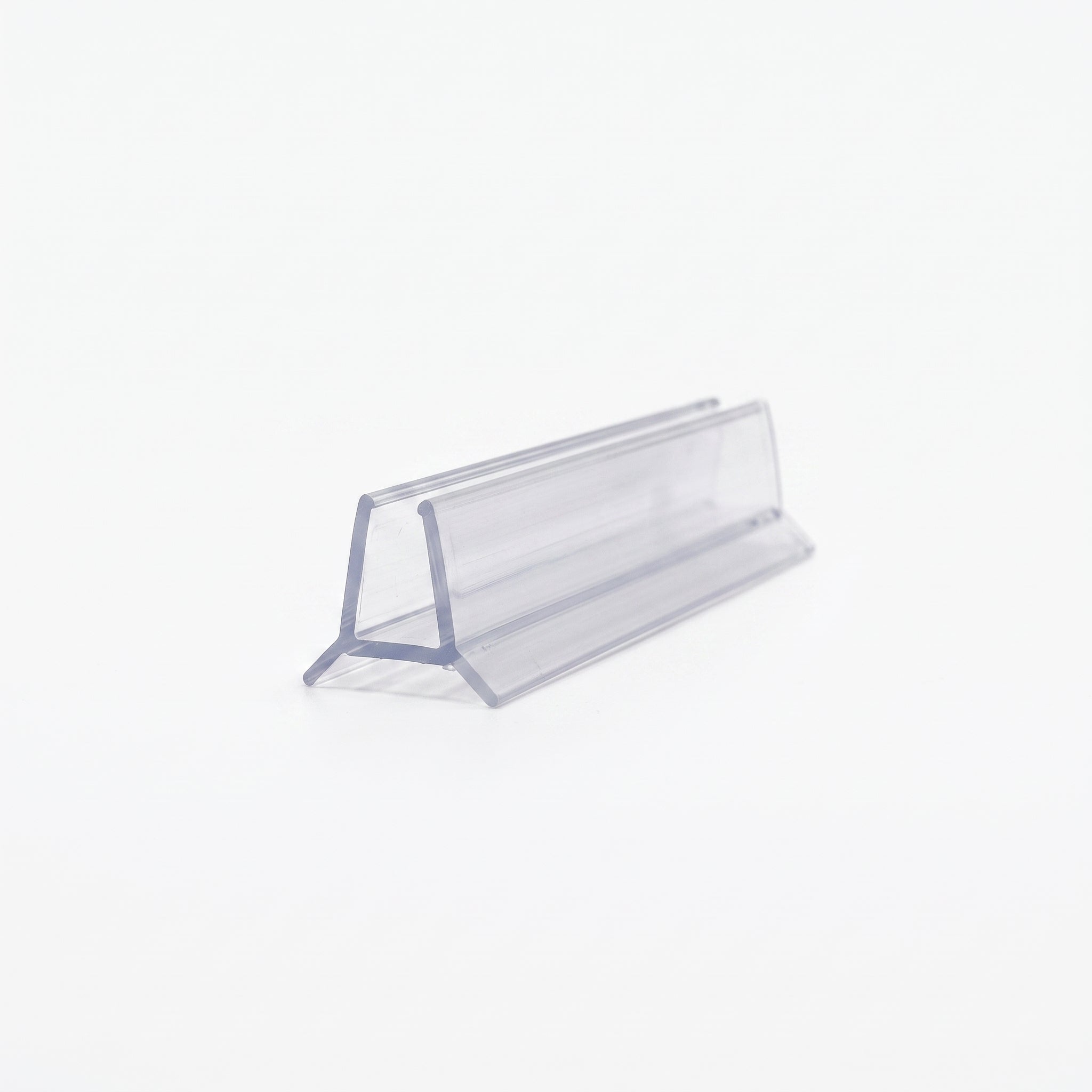 SEAL136 clear shower screen seal profile - 12mm channel for 4-6mm glass with twin splayed base fins