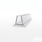 Clear seal offcut on white, glass channel on two splayed legs, watermarked lower right