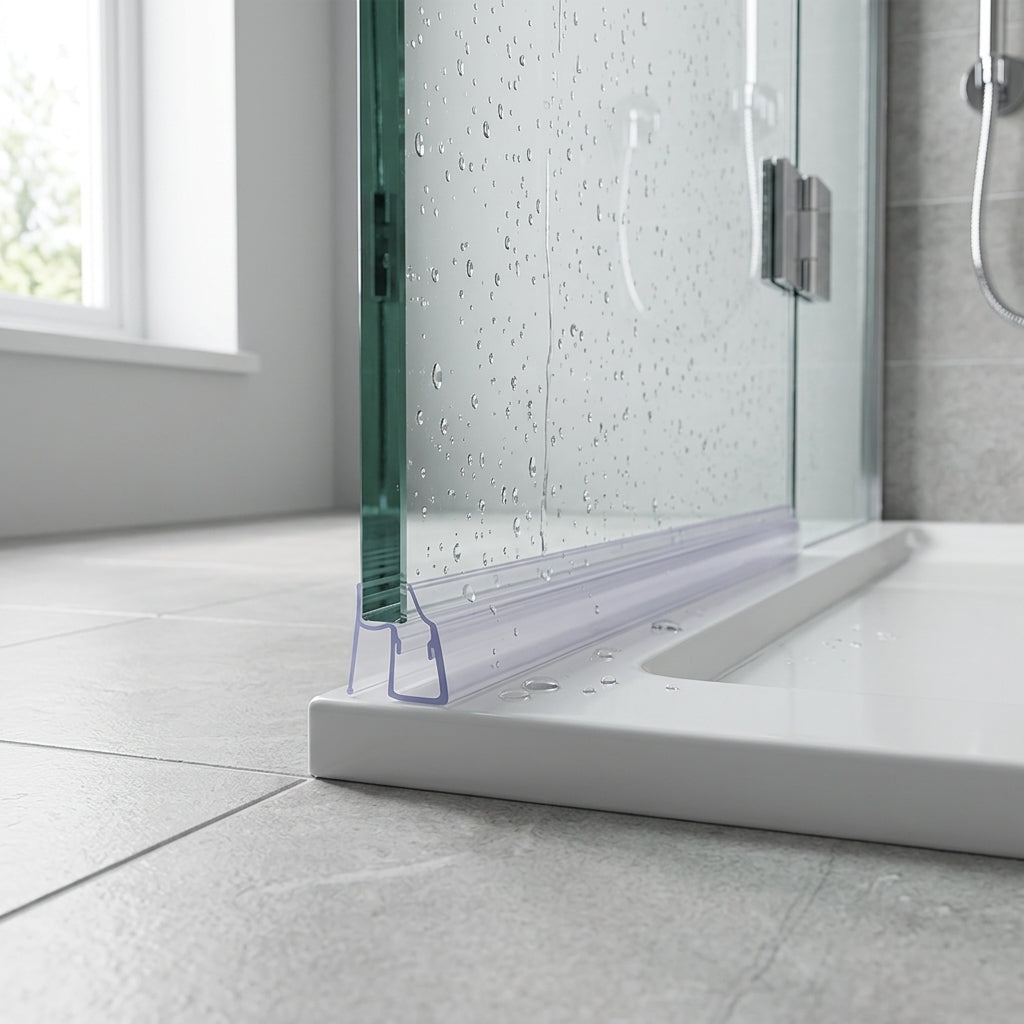 Shower screen seal installed on glass panel - Shower Screen Seal - 4-6mm Glass - Fits Gaps Up To 32mm