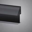 Side view of the black 4-6mm glass shower screen seal showing the narrow channel mouth and long drop blade