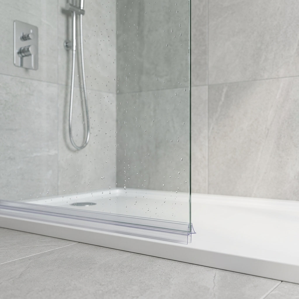 Shower screen seal installed on glass panel - Shower Screen Seal - 4-6mm Glass - Fits 20mm to 25mm Gaps