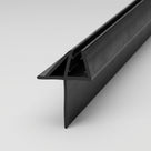 Length of black shower seal on white, channel with an angled top fin and a long lower skirt