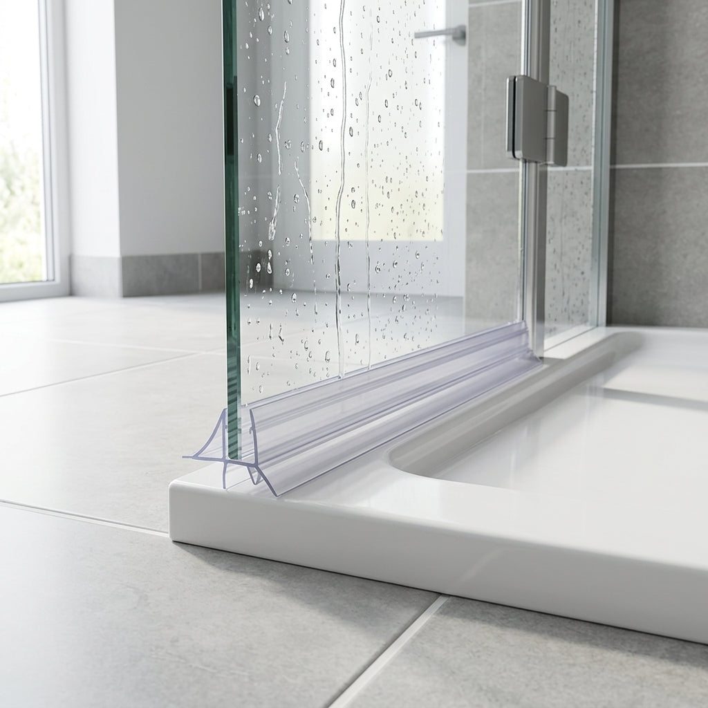 Shower screen seal installed on glass panel - Shower Screen Seal - 3-4mm Glass - Fits 1mm to 6mm Gaps