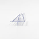 Clear seal offcut on white, slim glass channel with an angled wing fin and a short lower blade