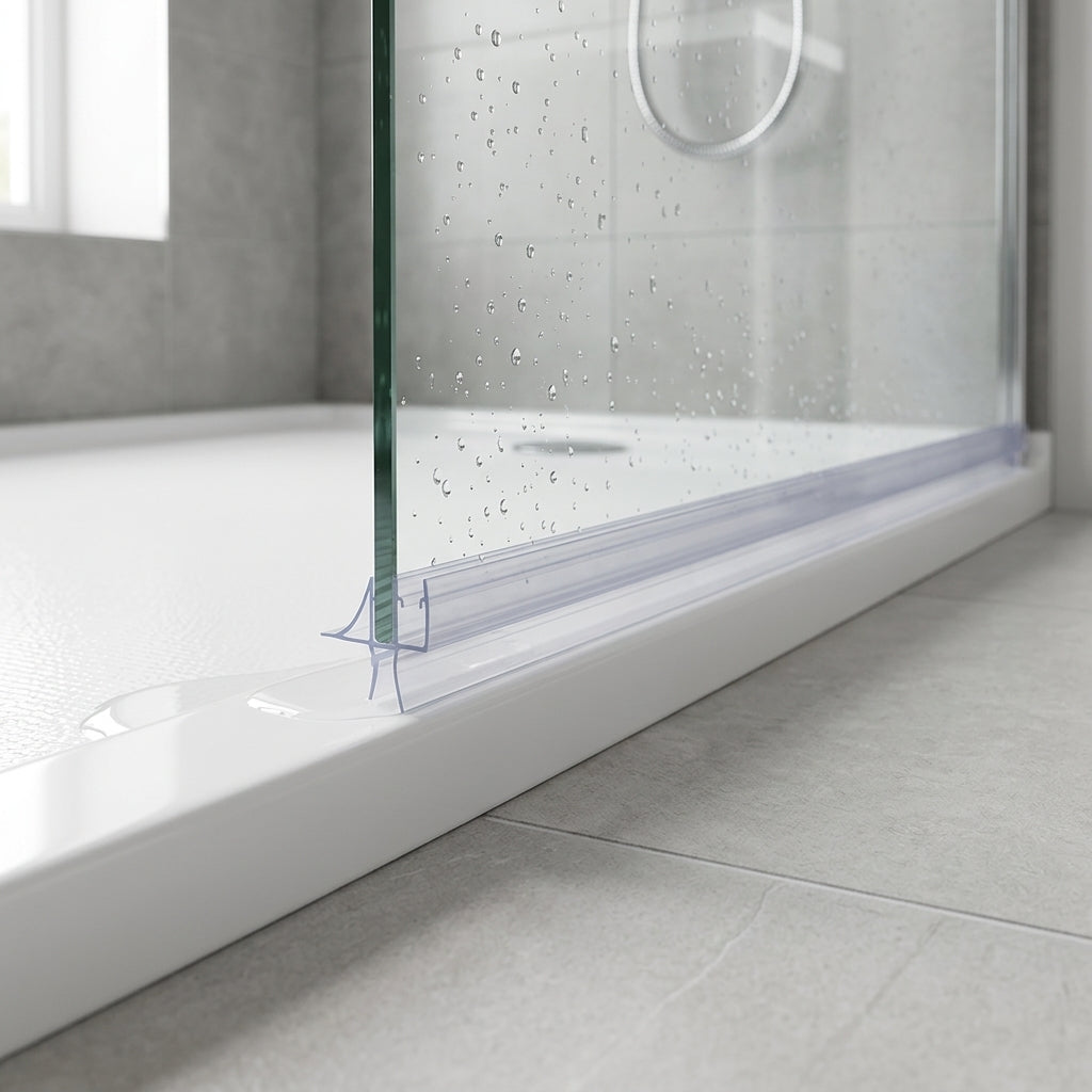 Shower screen seal installed on glass panel - Shower Screen Seal - 3-4mm Glass - Fits 7mm to 12mm Gaps