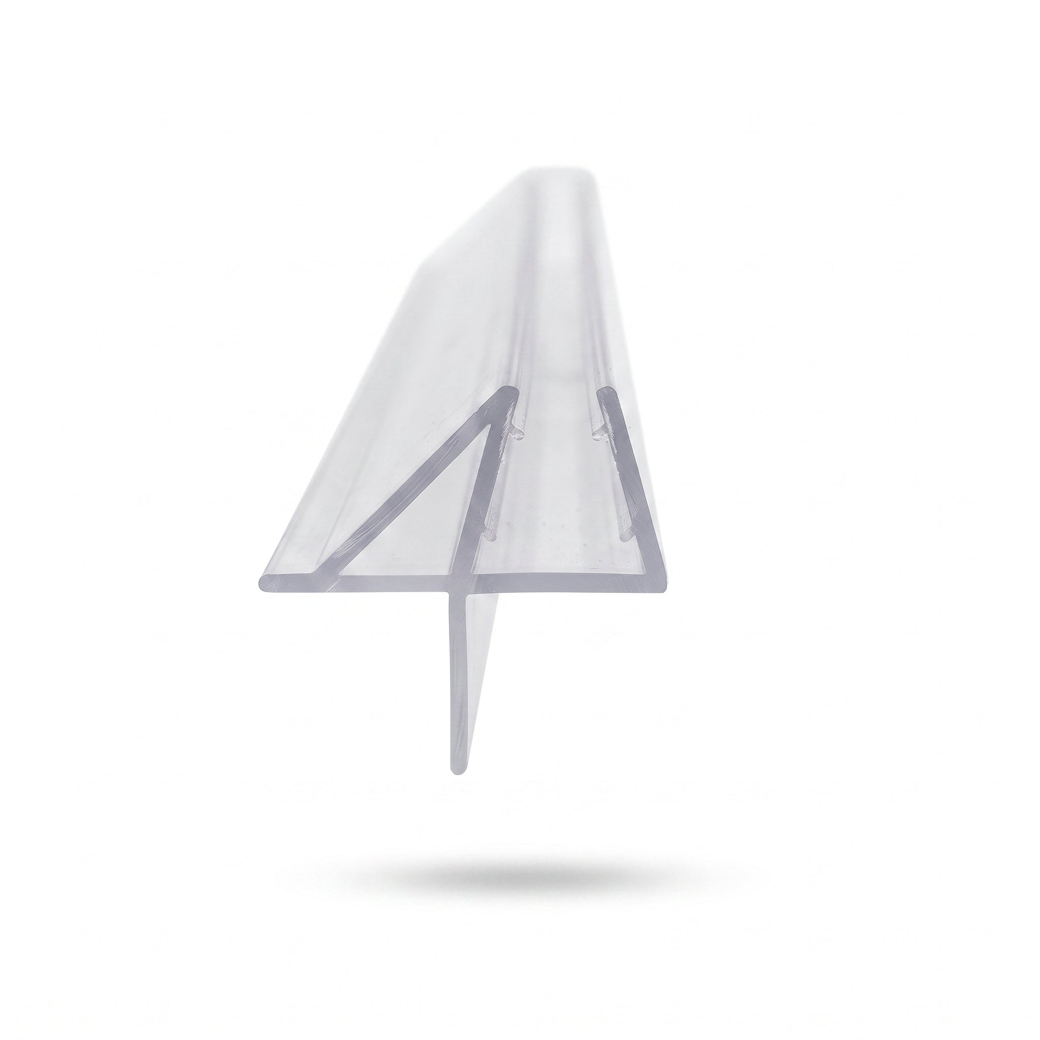 Shower screen seal profile for 3-4mm glass - 17mm channel with sweeping deflector fin and 16mm straight fin