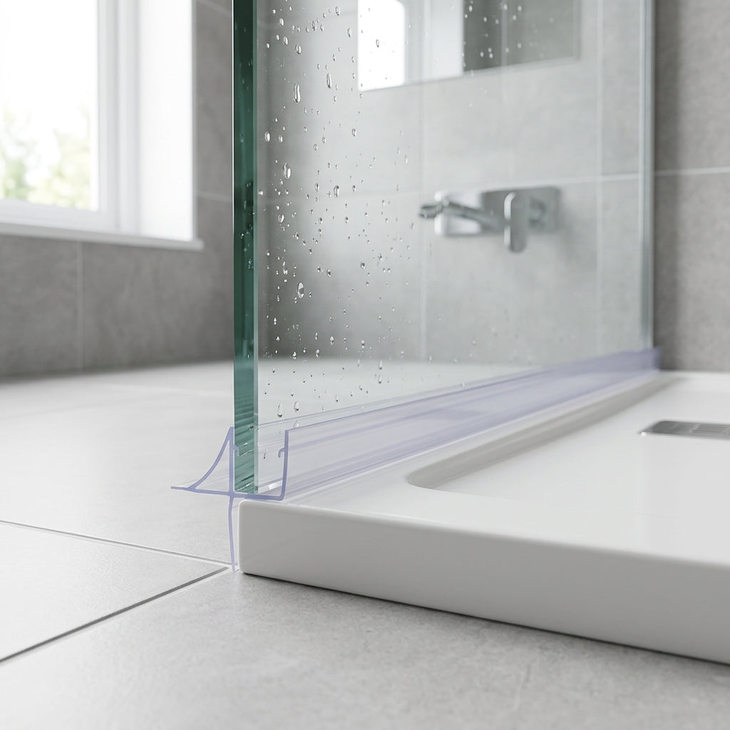 Shower screen seal installed on glass panel - Shower Screen Seal - 3-4mm Glass - Fits 20mm to 25mm Gaps