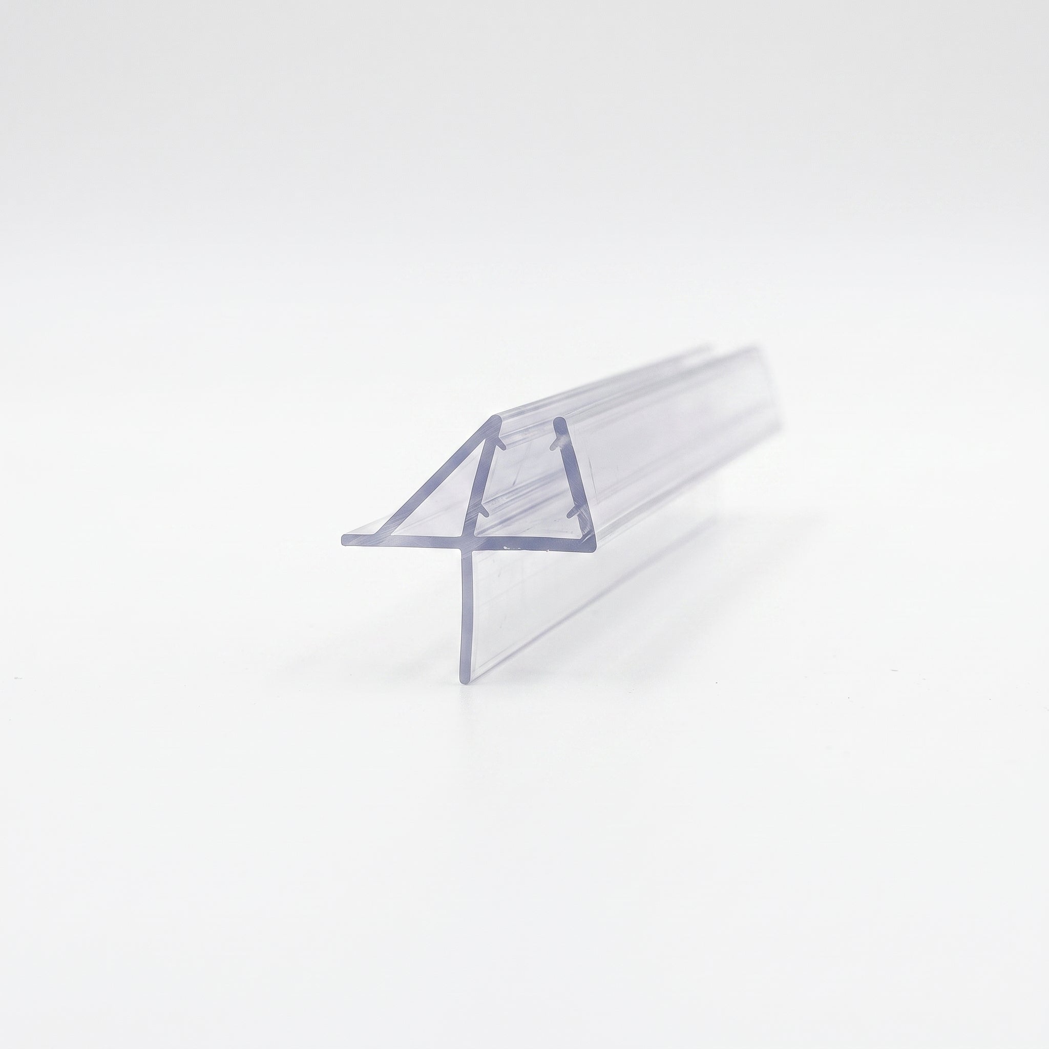 SEAL149 clear shower screen seal profile - 17mm channel for 3-4mm glass with deflector fin and 25mm drop blade