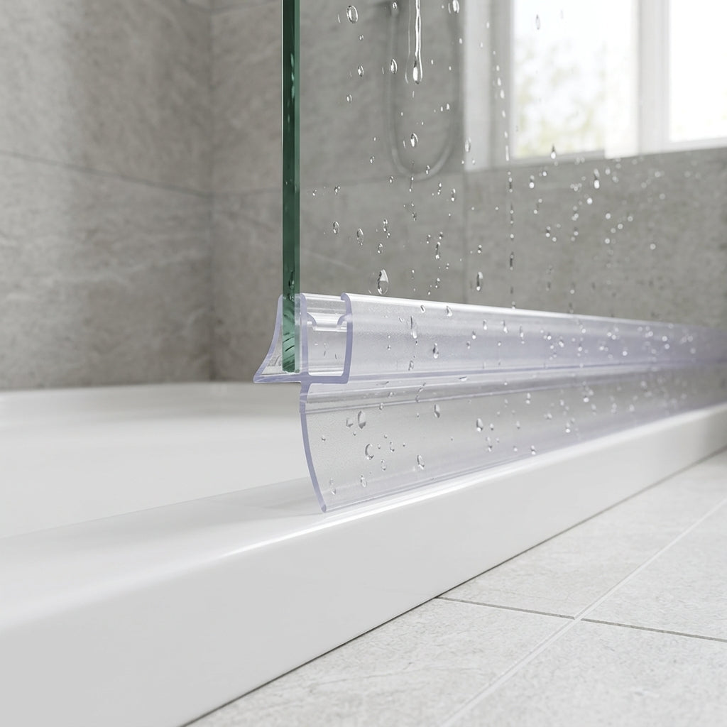 Shower screen seal installed on glass panel - Shower Screen Seal - Fits 8-10mm Glass - Fits 25mm to 30mm Gaps