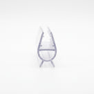 Clear seal offcut end-on on white, glass channel above a hollow bubble with two splayed legs