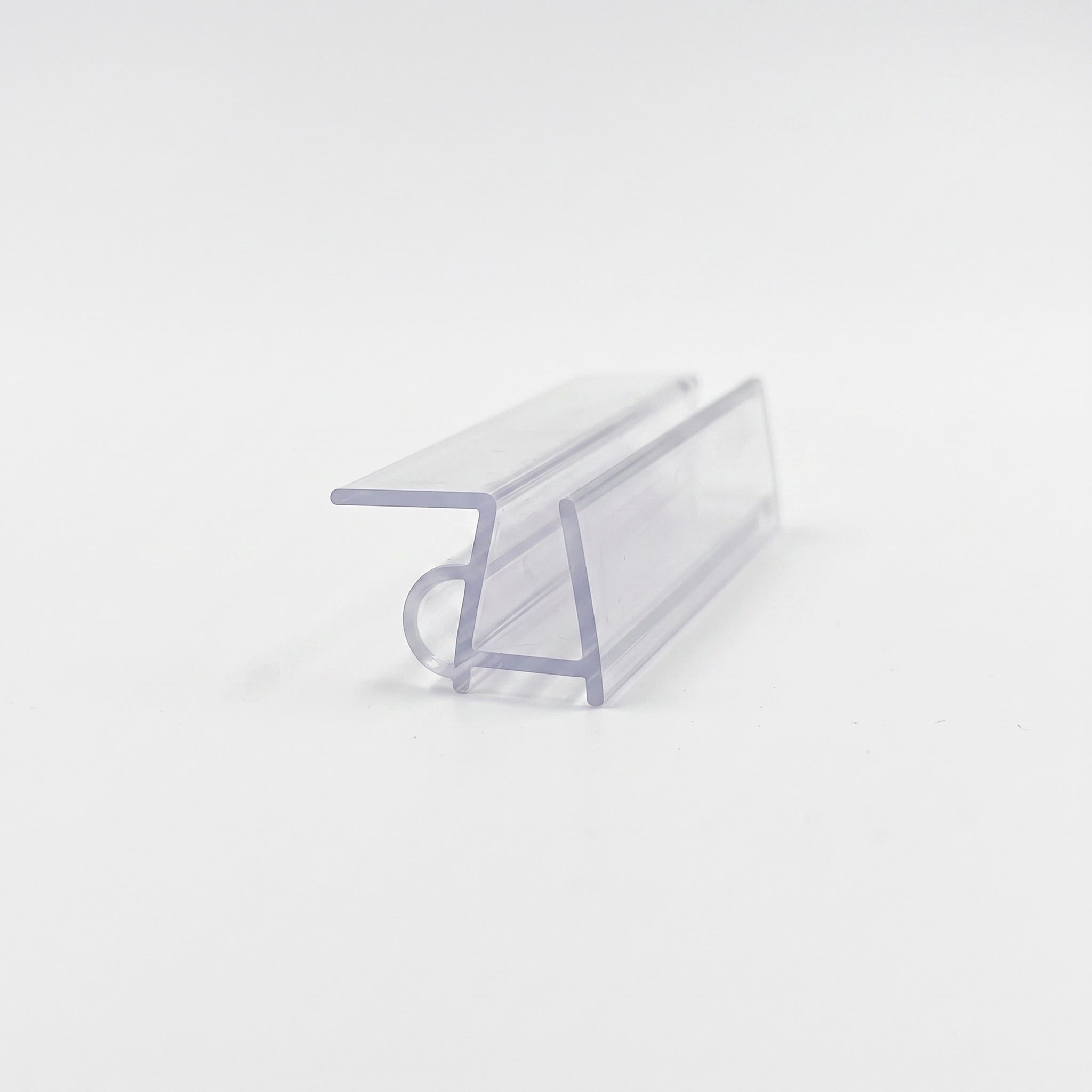 SEAL156 clear shower screen seal profile - 13mm channel for 4-6mm glass with 15mm top fin and 5mm base bubble