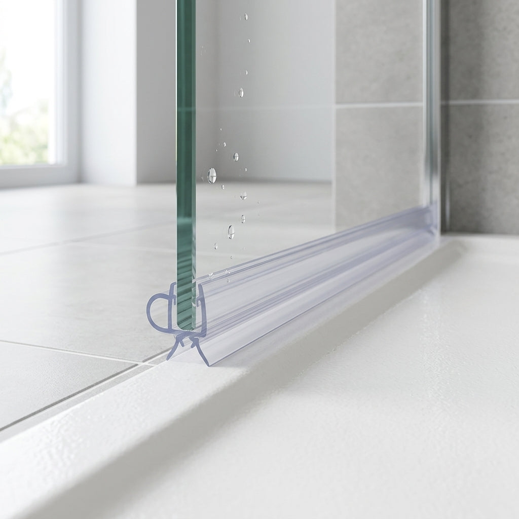 Shower screen seal installed on glass panel - Shower Screen Seal - Fits 8-10mm Glass - Lengths of 800mm, 900mm, 1400mm and 2000mm