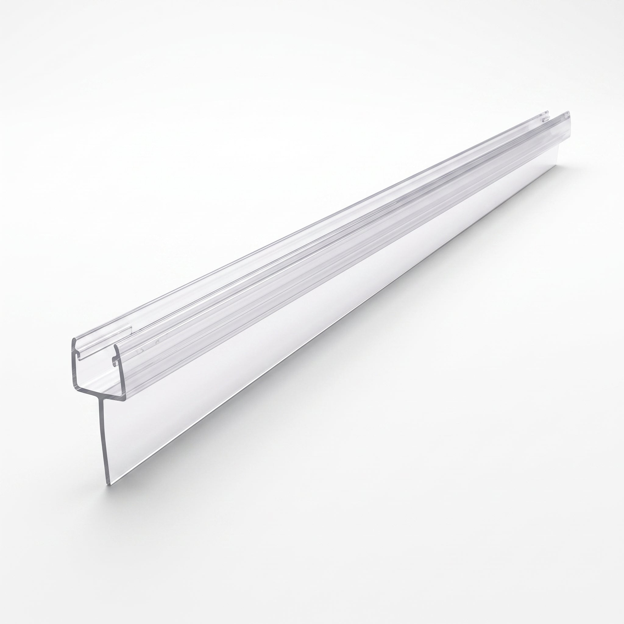 Clear SEAL166 tapered seal 900mm - channel for 4-6mm glass with fin tapering 15mm to 10mm