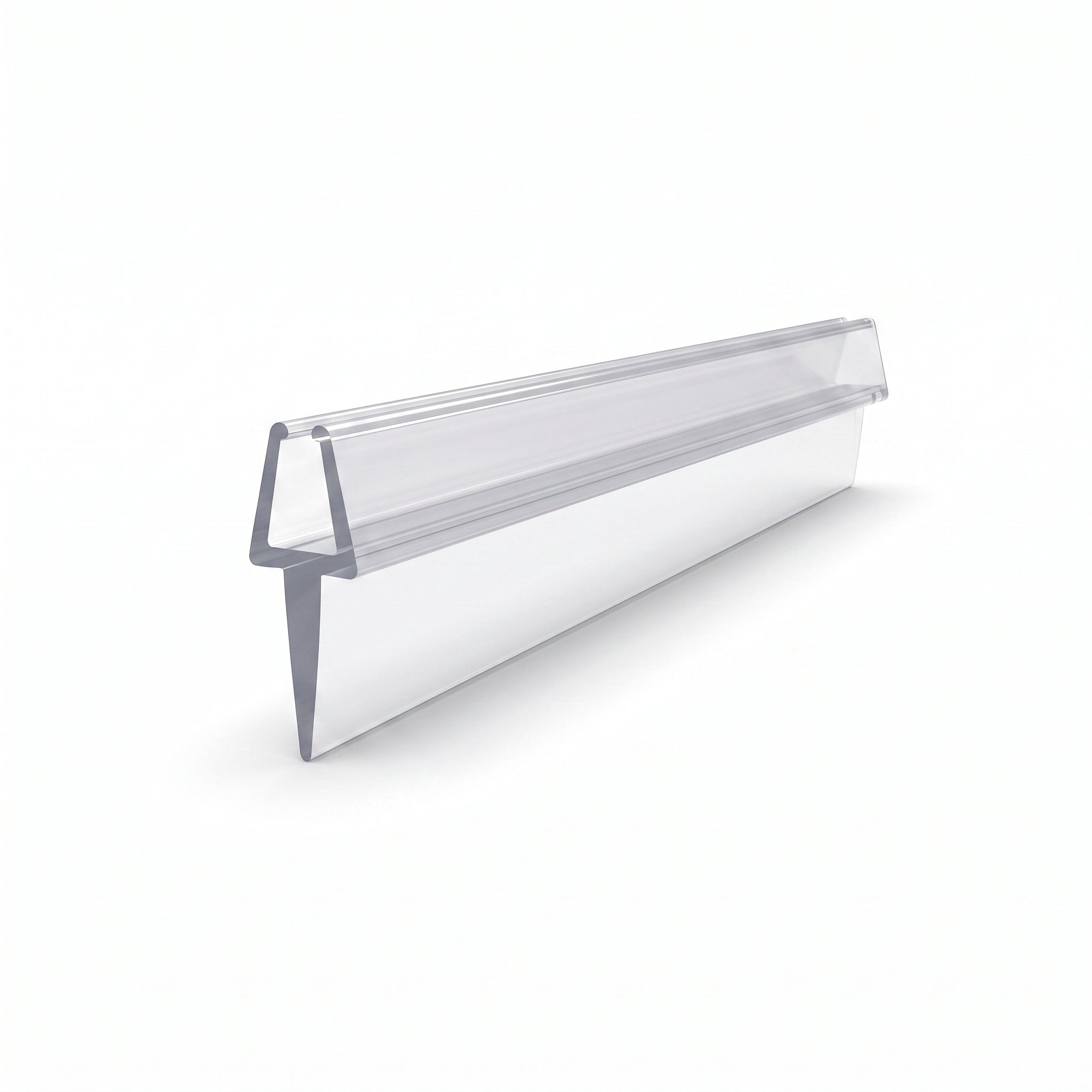 Full 900mm length of SEAL168 clear tapered seal - trapezoid channel for 4-6mm glass with fin tapering 20mm to 10mm