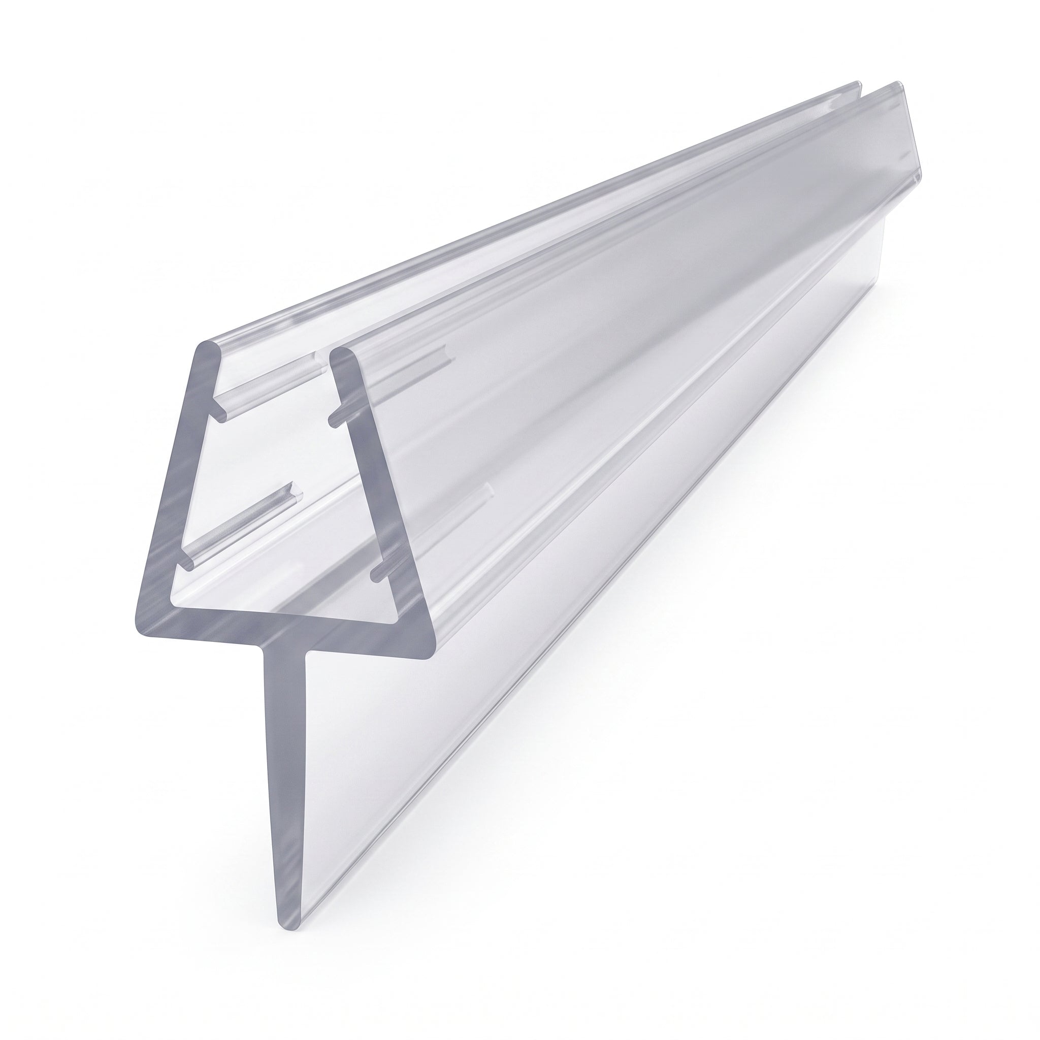 Tapered shower screen seal profile - 10mm channel for 6-8mm glass with fin tapering 10mm to 2mm over 900mm