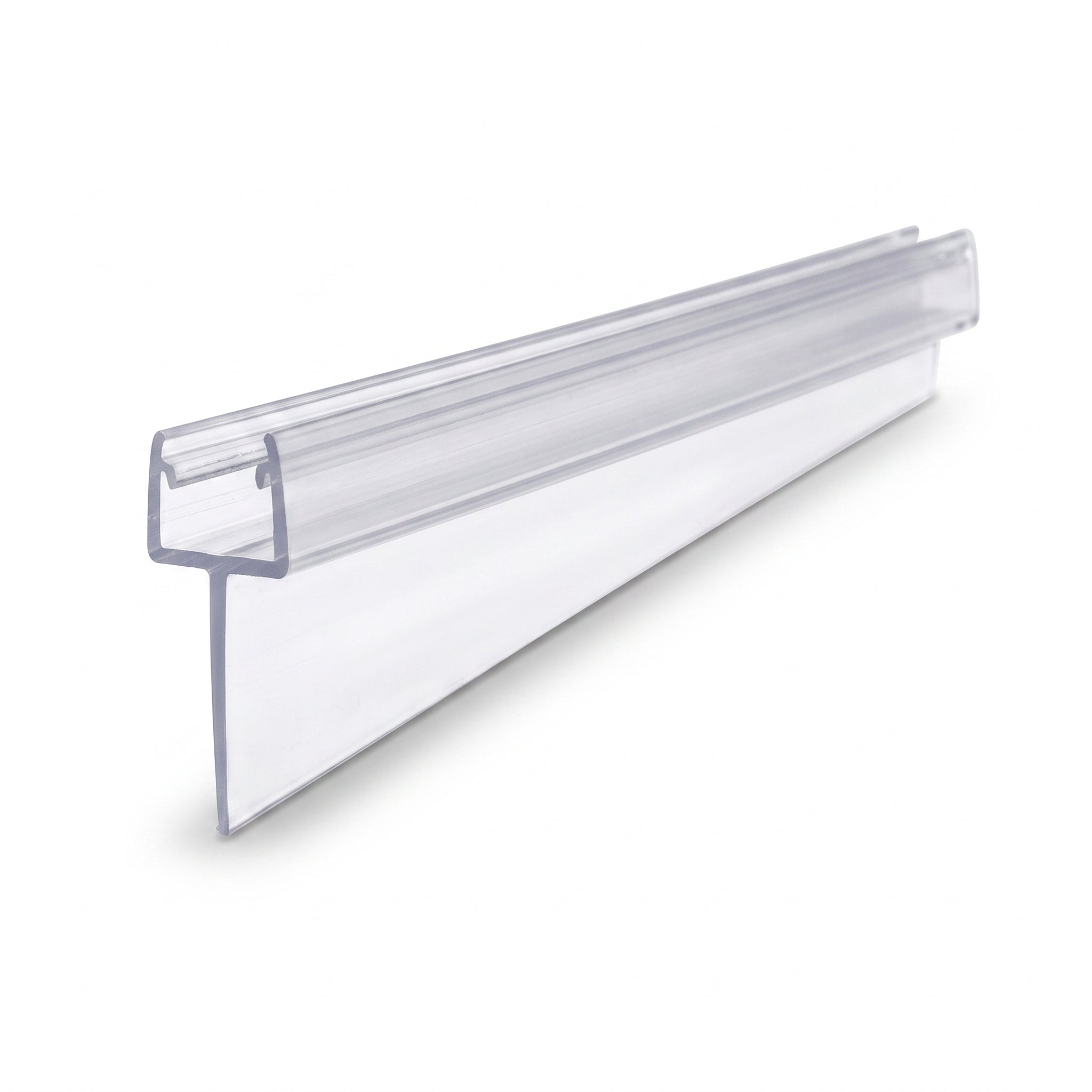 Clear SEAL177 tapered seal strip - 10mm channel for 6-8mm glass with fin tapering from 20mm to 5mm over 900mm
