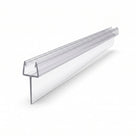 Short section of clear tapered seal on white, ribbed channel above a deep flat fin, cut end to camera
