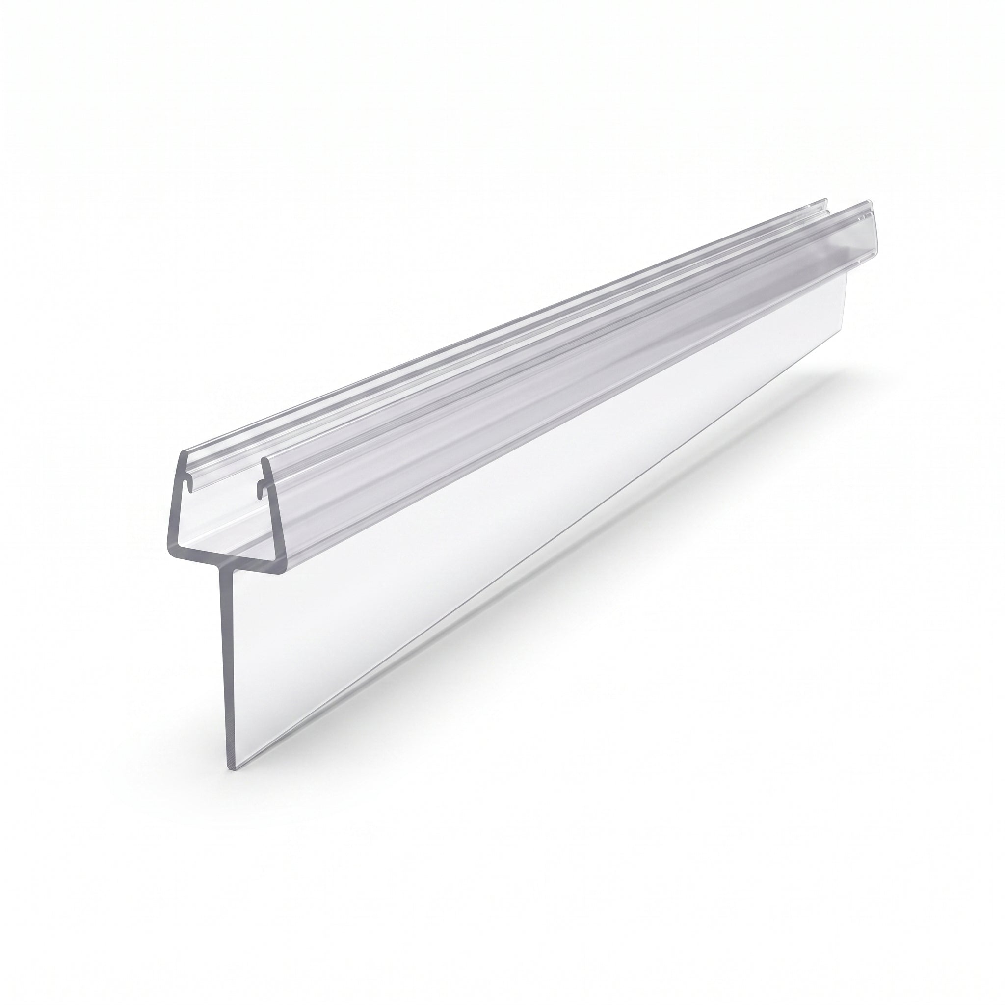Full 900mm length of SEAL179 clear tapered seal - channel for 6-8mm glass with fin tapering 20mm to 15mm
