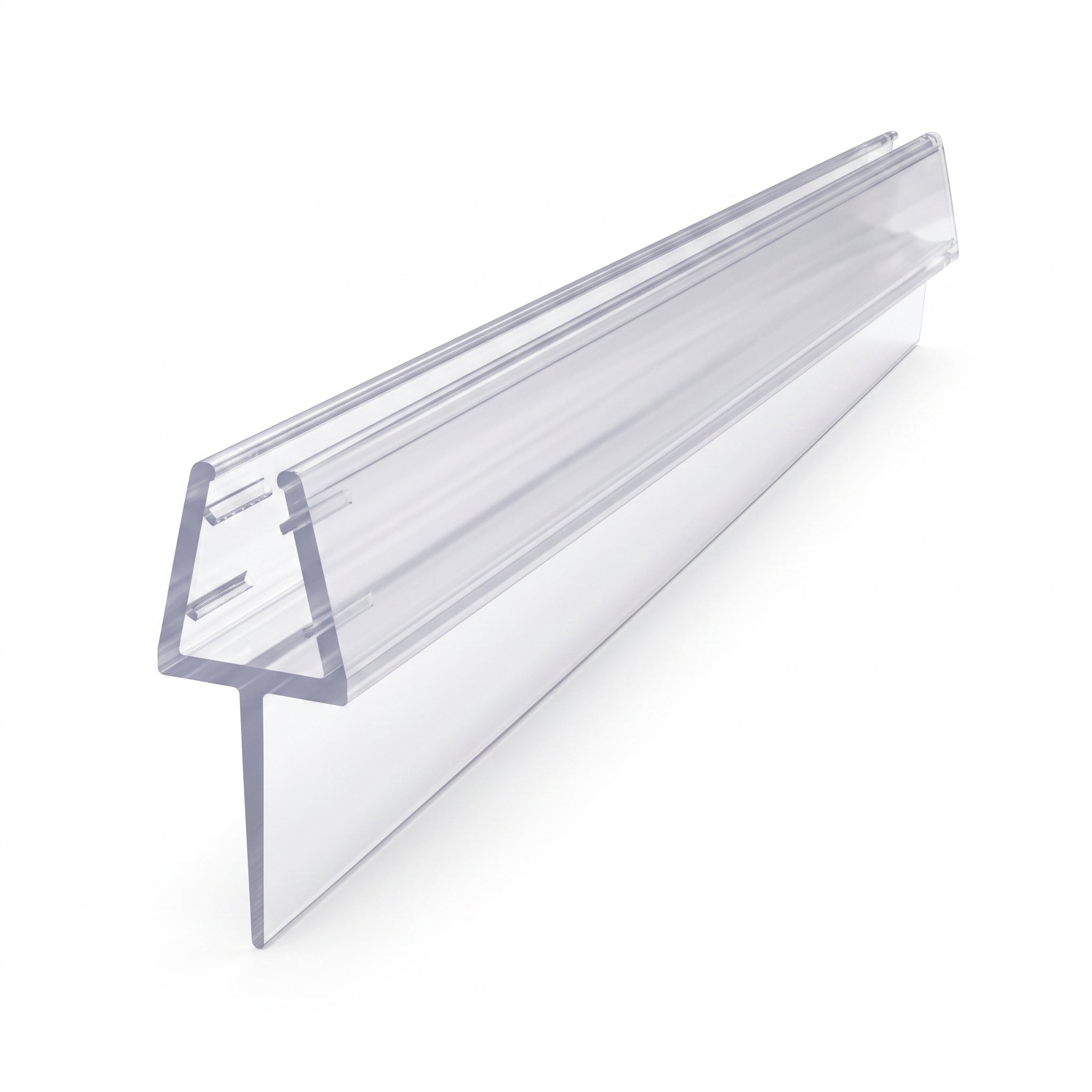 Tapered shower screen seal profile - 10mm U-channel for 6-8mm glass with fin tapering 25mm to 10mm over 900mm