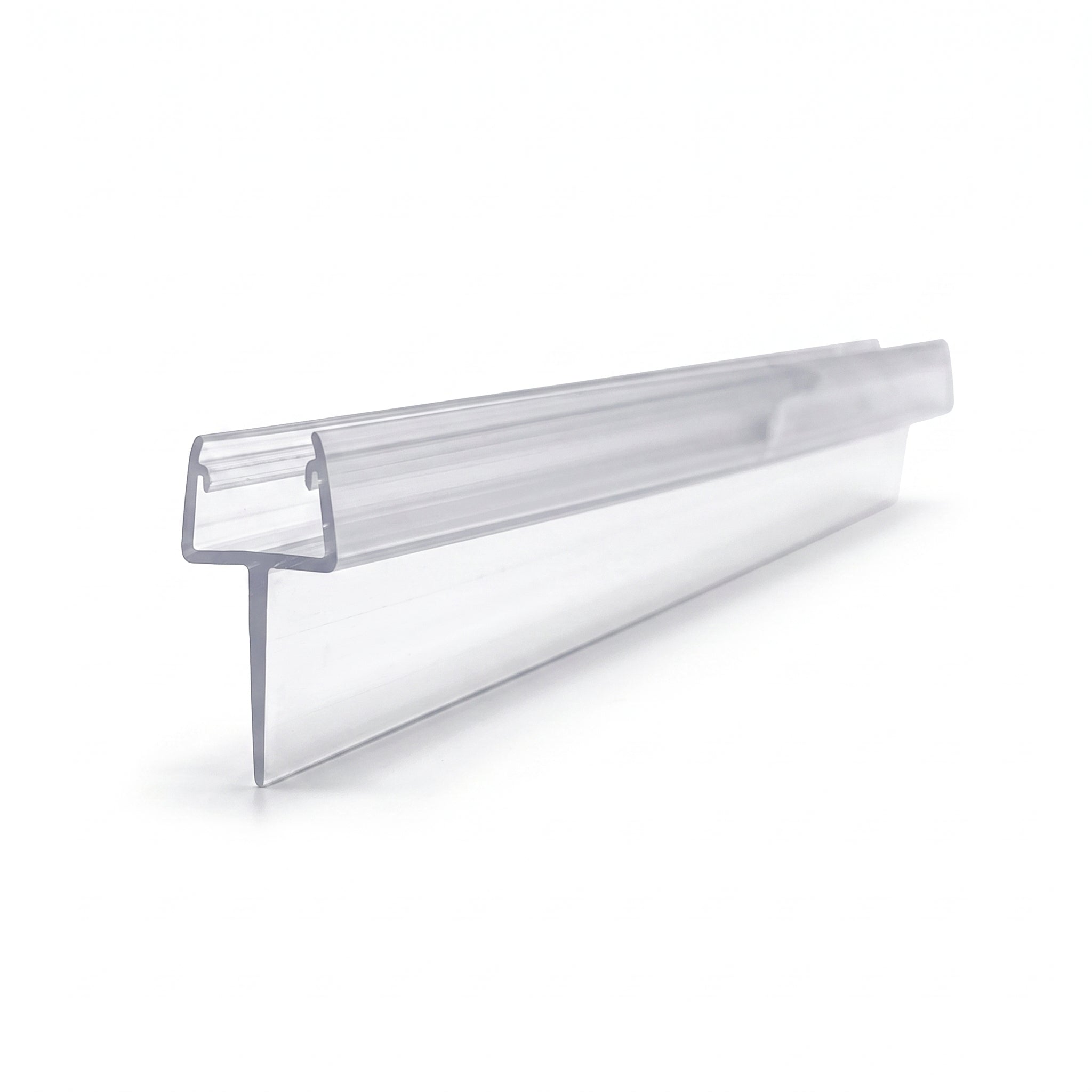 Clear SEAL181 tapered seal strip - 10mm channel for 6-8mm glass with fin tapering from 25mm to 15mm over 900mm
