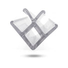 Clear corner seal offcut on white, two glass channels meeting at a right angle around a hollow square core