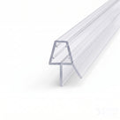 Long clear shower seal on white, angled end-on - tapered channel with a straight fin and side deflector