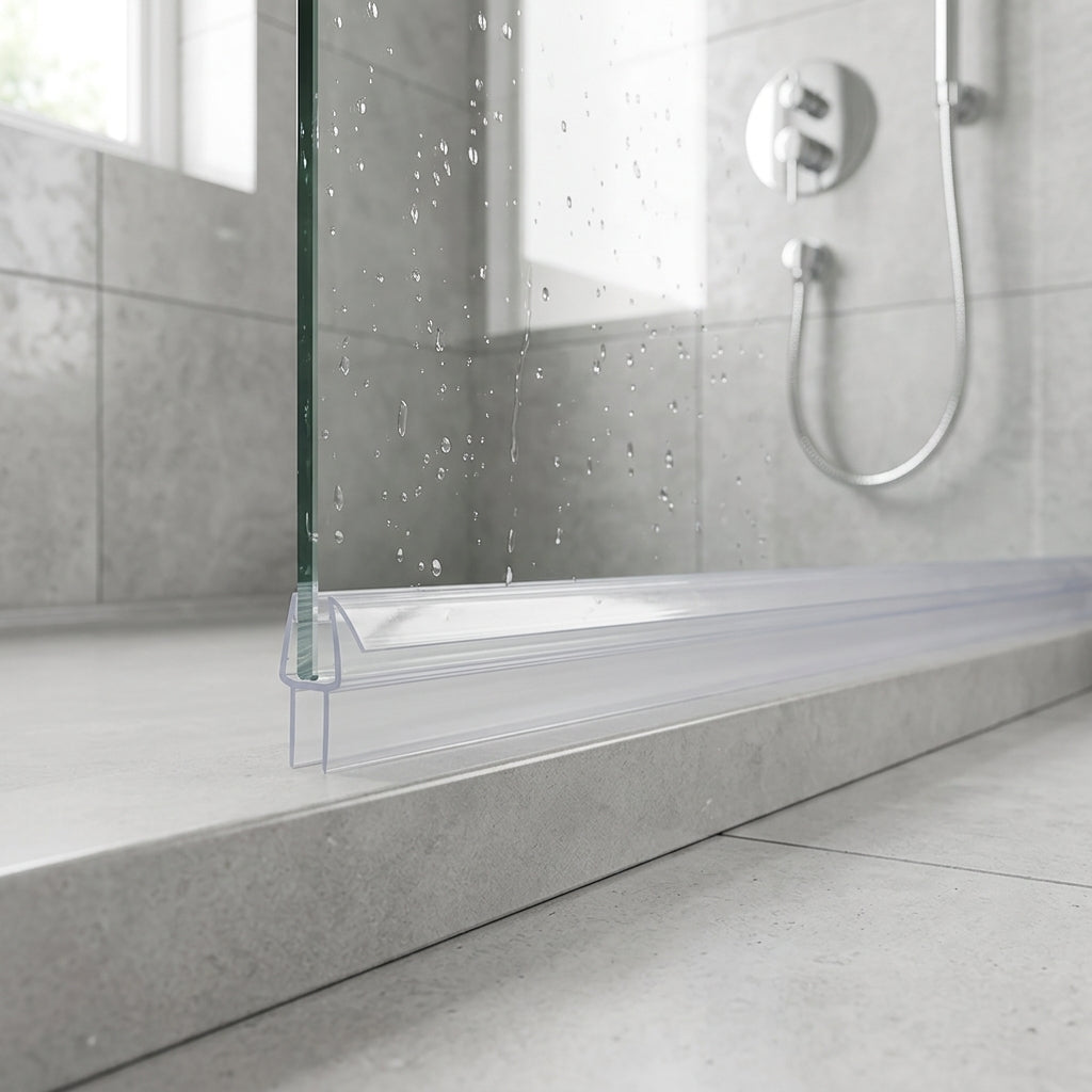 Shower screen seal installed on glass panel - Shower Screen Seal - Fits 4-6mm Glass - Fits 3mm to 6mm gaps