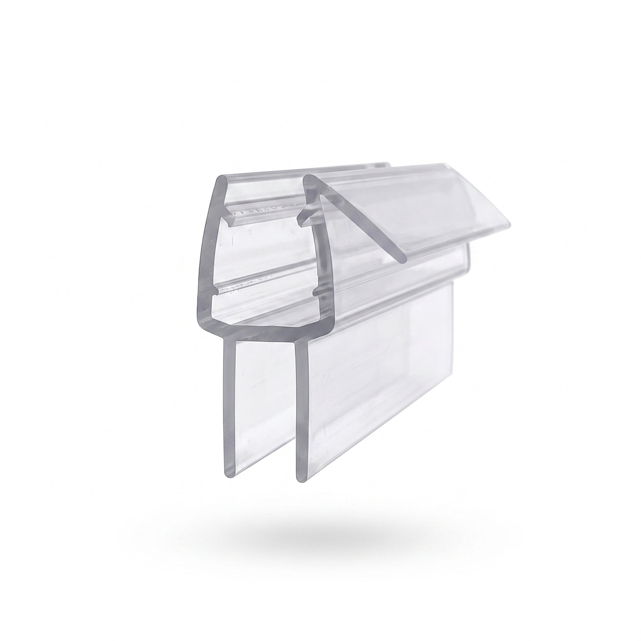 Shower screen seal profile for 8-10mm glass - 12mm channel with 11mm up-angled fin and twin 6mm fins