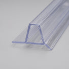 Clear seal length angled on white, glass channel with a wide flat base flap and an angled drip fin