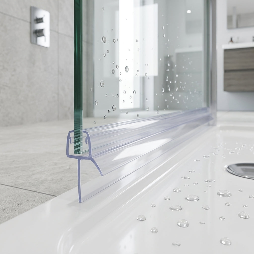 Shower screen seal installed on glass panel - Shower Screen Seal - Fits 6-8mm Glass - Fits 4mm to 8mm gaps