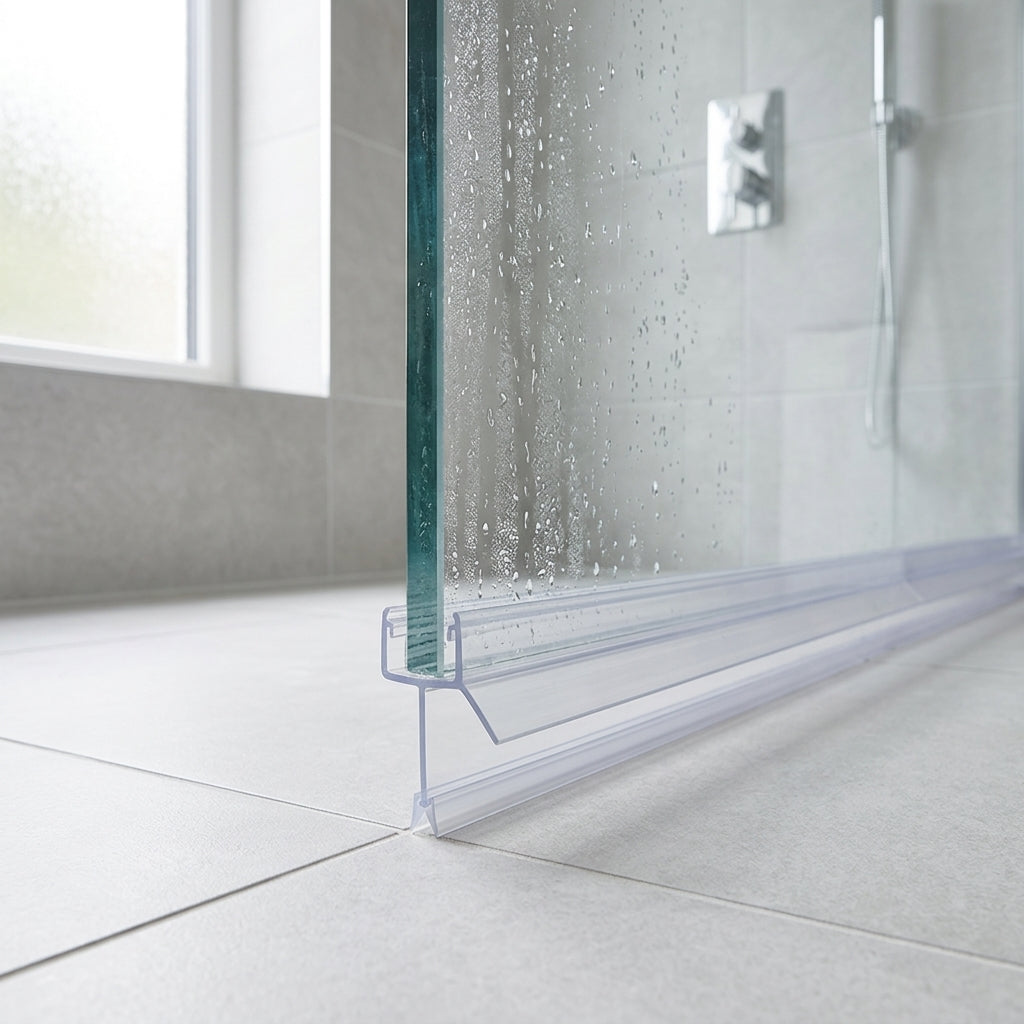 Shower screen seal installed on glass panel - Shower Screen Seal - Fits 6-8mm Glass - Fits 8mm to 12mm gaps