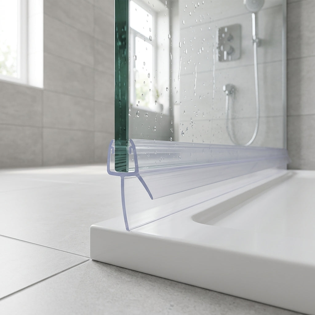 Shower screen seal installed on glass panel - Shower Screen Seal - Fits 6-8mm Glass - Fits 12mm to 16mm gaps
