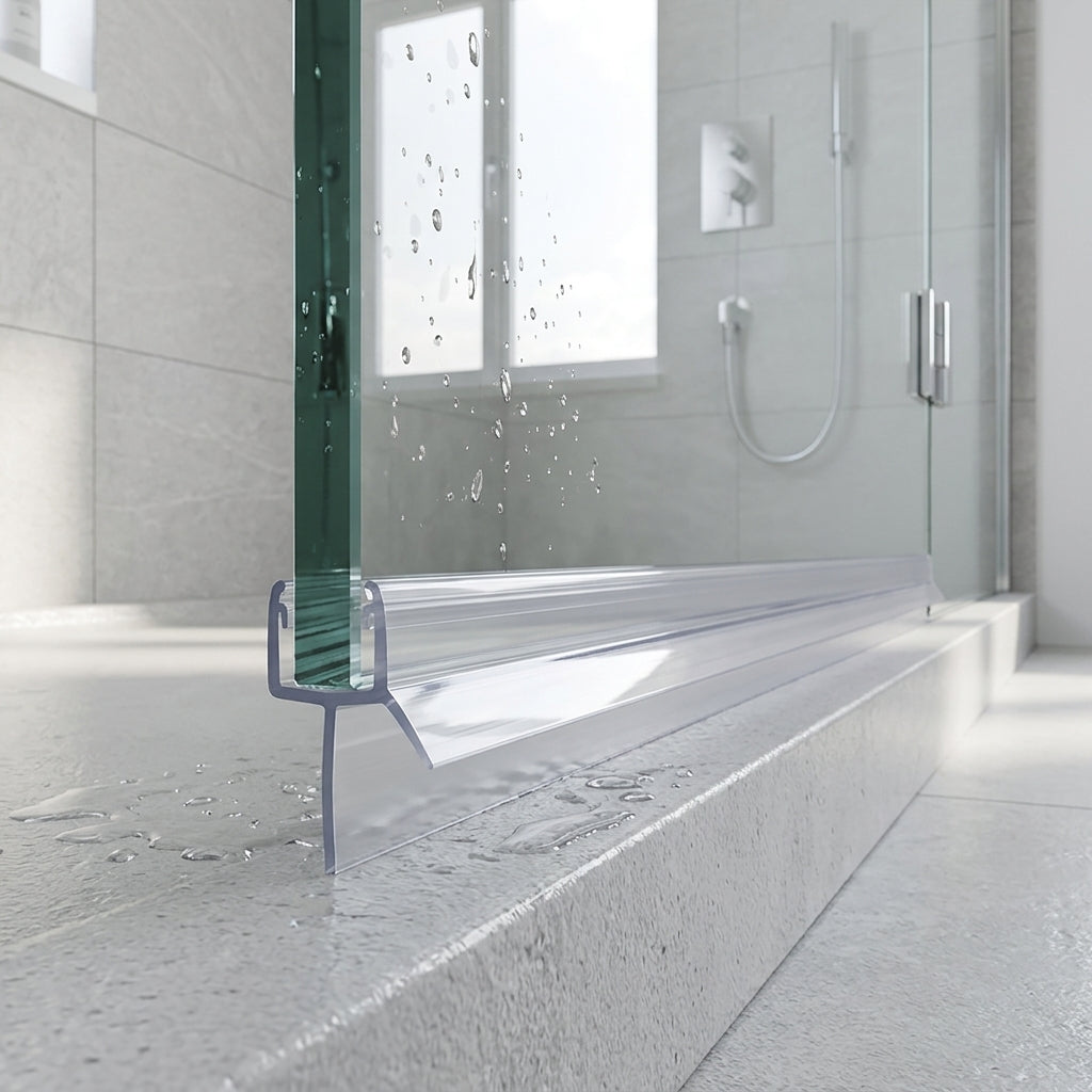 Shower screen seal installed on glass panel - Shower Screen Seal - Fits 6-8mm Glass - Fits 16mm to 20mm gaps