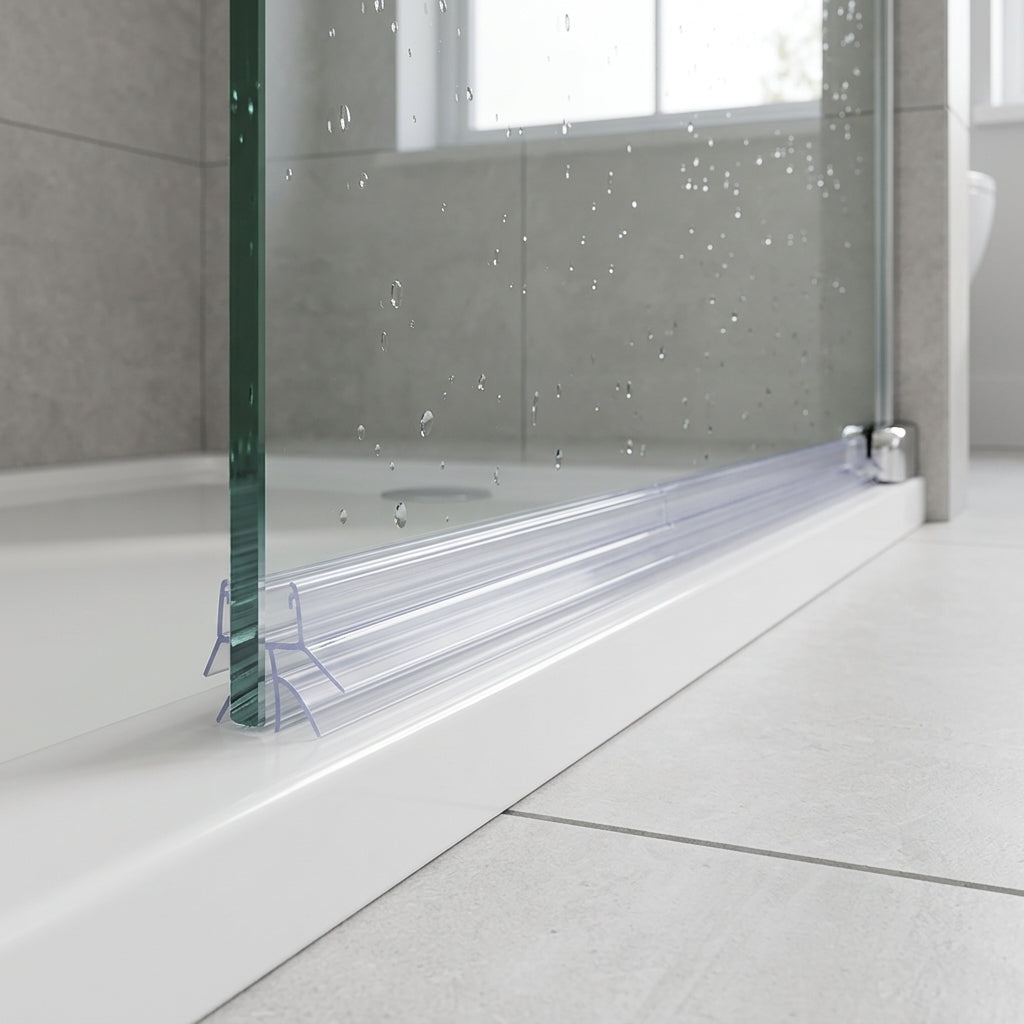 Shower screen seal installed on glass panel - Shower Screen Seal - Fits 6-8mm Glass - Fits 19mm to 23mm gaps
