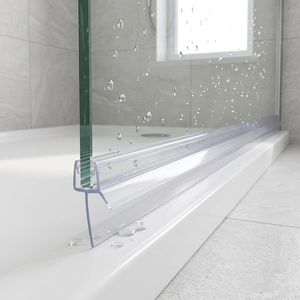 Shower screen seal installed on glass panel - Shower Screen Seal - Fits 6-8mm Glass - Fits 22mm to 26mm gaps