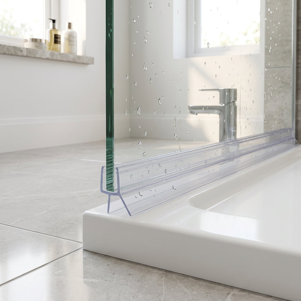 Shower screen seal installed on glass panel - Shower Screen Seal - Fits 6-8mm Glass - Fits 26mm to 30mm gaps