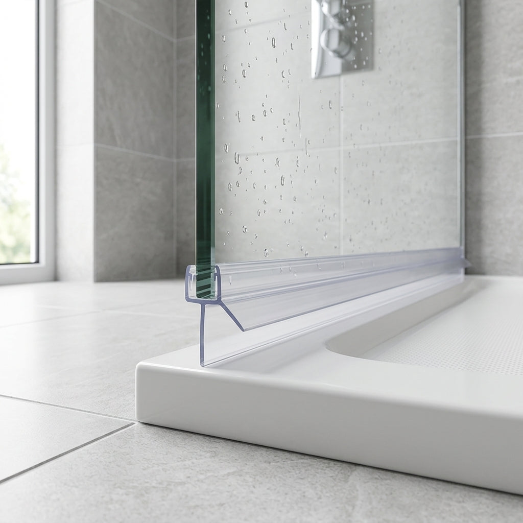 Shower screen seal installed on glass panel - Shower Screen Seal - Fits 4-6mm Glass - Fits 4mm to 8mm gaps