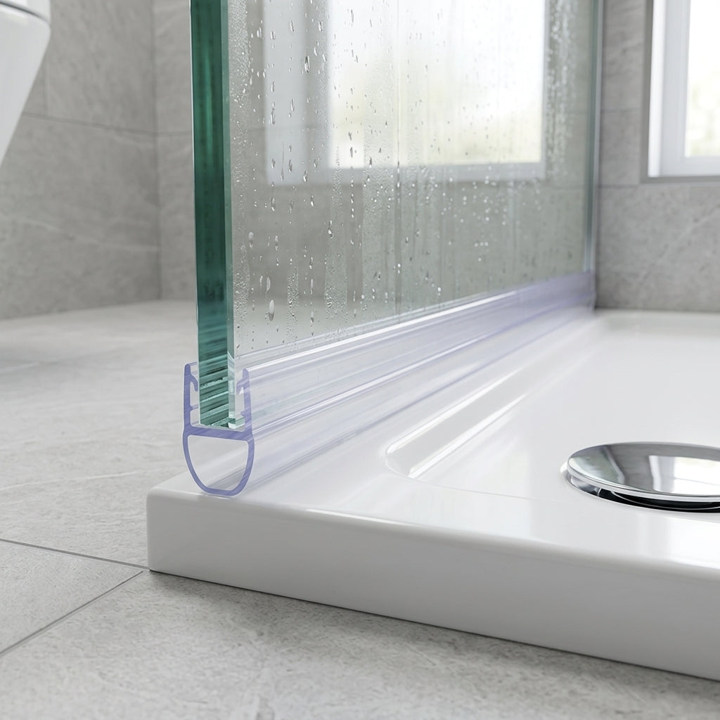 Shower screen seal installed on glass panel - Shower Screen Seal - Fits 6-8mm Glass - Fits 7mm to 12mm gaps