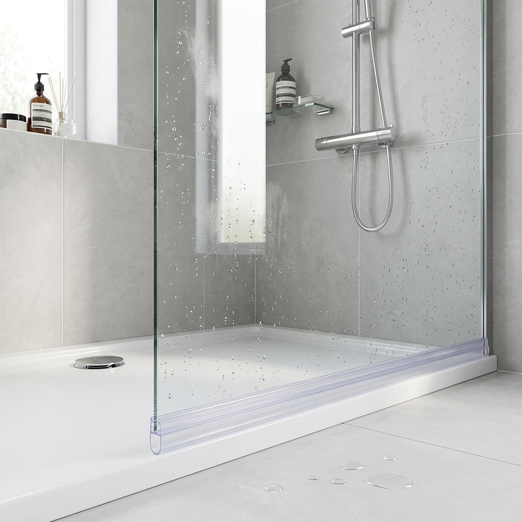 Shower screen seal installed on glass panel - Shower Screen Seal - Fits 6-8mm Glass - Seals 11-16mm Gaps
